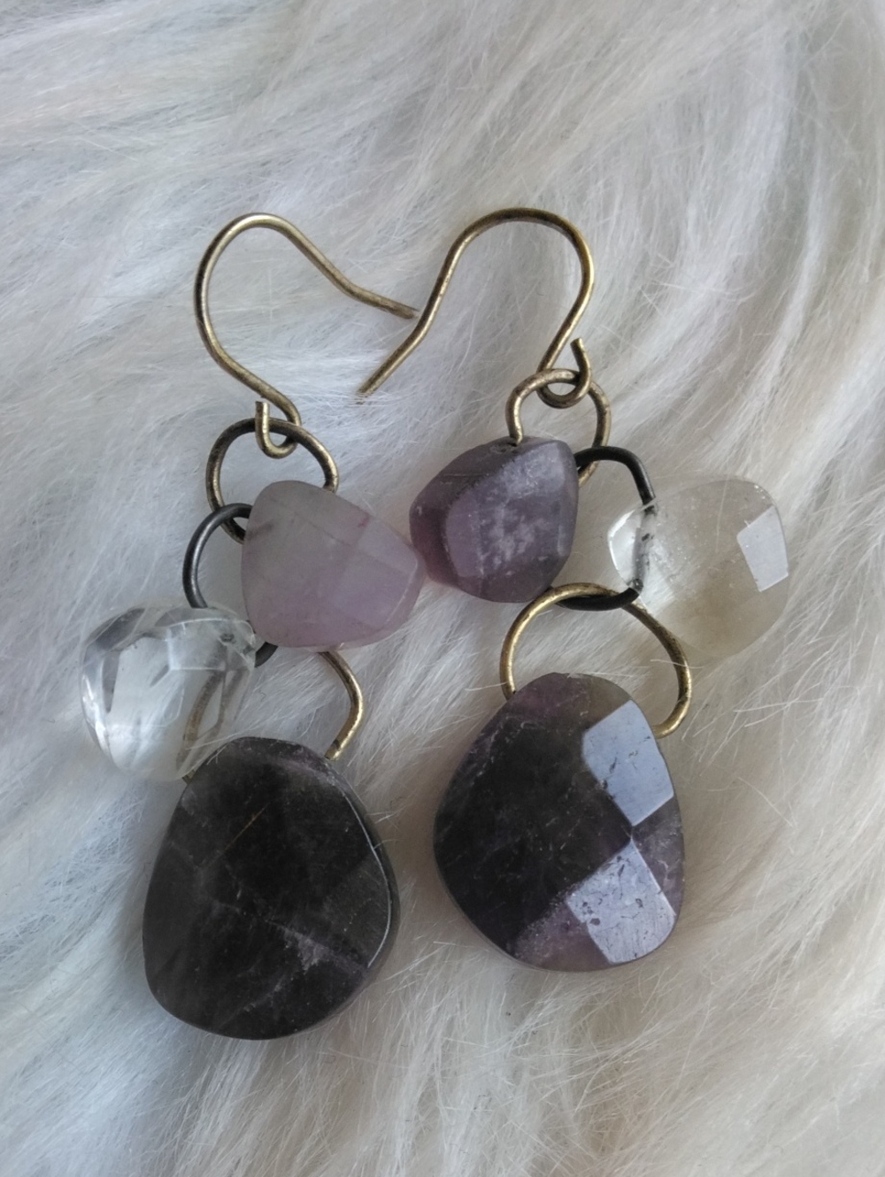 Faceted Amethyst And Clear Quartz Gemstone Earrings